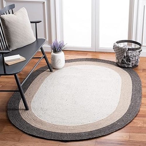 SAFAVIEH Braided Collection 4' x 6' Oval Charcoal/Ivory BRD903H Handmade Country Cottage Reversible Wool Entryway Foyer Living Room Bedroom Kitchen Area Rug