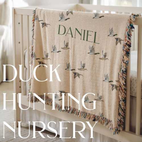 Custom Mallard Duck Hunting Nursery Blanket Name Gift for Baby Duck Hunting Nursery Crib Blanket Personalized Duck Hunting Baby Shower Gift