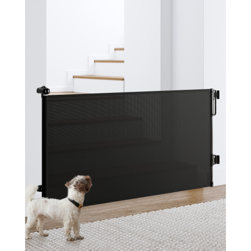Ophanie Retractable Baby Safety Gate,Extra Wide Mesh Dog Pet Gate 33" Tall, Extends to 55" Wide, Indoor & Outdoor Child Gates for Stair&Doorways, Black