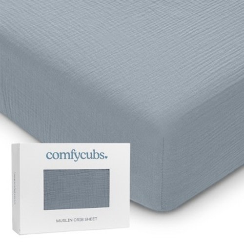 Muslin Fitted Crib Sheet, Extra Soft 100% Muslin Cotton Crib Sheets for Standard Crib and Toddler Mattresses by Comfy Cubs, Color: Pacific blue