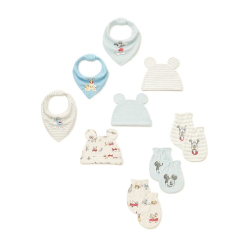 Disney Baby Wishes + Dreams Baby Boy Mickey Mouse Bibs, Caps & Mittens Set, 9-Piece
