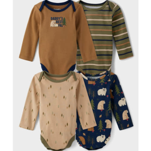 Baby Boys Moose Bodysuit 4-Pack - Brown