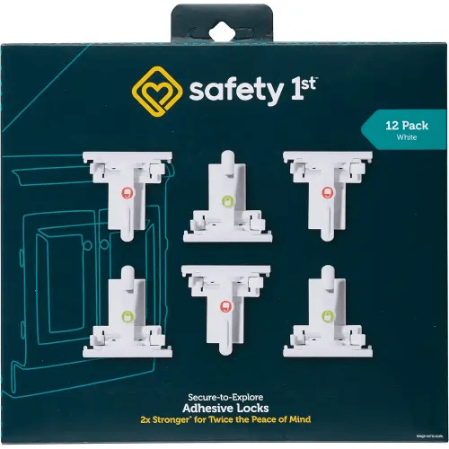 Safety 1st - Secure-to-Explore Adhesive Cabinet Locks Baby Proofing, Child Locks for Cabinets and Drawers (12 Locks), White
