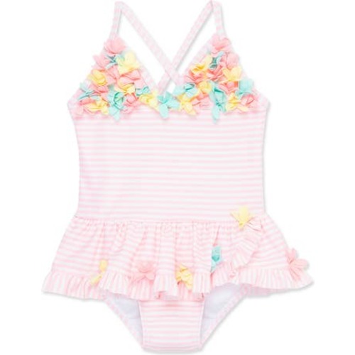 3D Stripe Skirted One-Piece Swimsuit