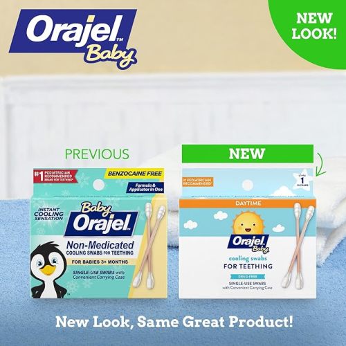 Orajel Baby Daytime Cooling Swabs for Teething, Drug-Free, 1 Pediatrician Recommended Brand for Teething*, 12 Swabs in Carrying Case(Packing May Vary) - 12 Count (Pack of 1)
