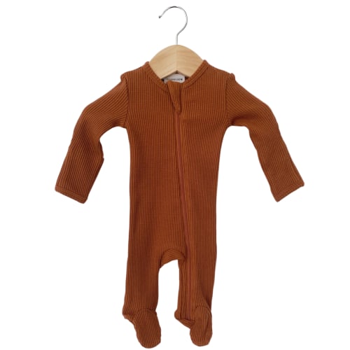 Organic Waffle Basic Zip Footie, Caramel
