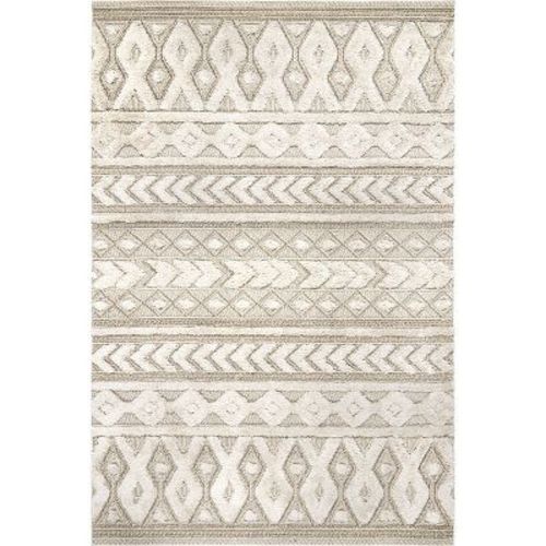 Nuloom Rebecca Geometric 5x8 Shag Indoor Area Rug For Living Room Bedroom Dining Room Nursery Kitchen, Beige/ivory