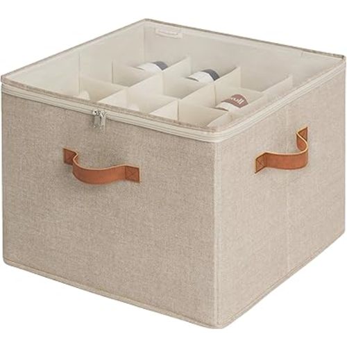 StorageWorks Shoe Organizer for Closet, Fits up to 16 Pairs, Shoe Cubby Storage Containers with Adjustable Dividers and Clear Cover, Mixing of Brown & Beige