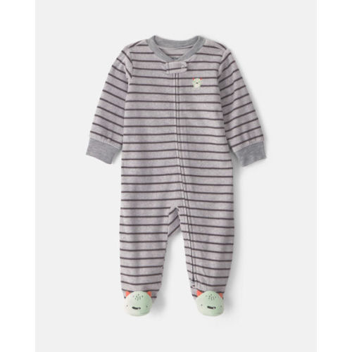 Baby Boy Monster Striped Fleece 2-Way Zip Sleep & Play Pajamas - Grey | Carter's