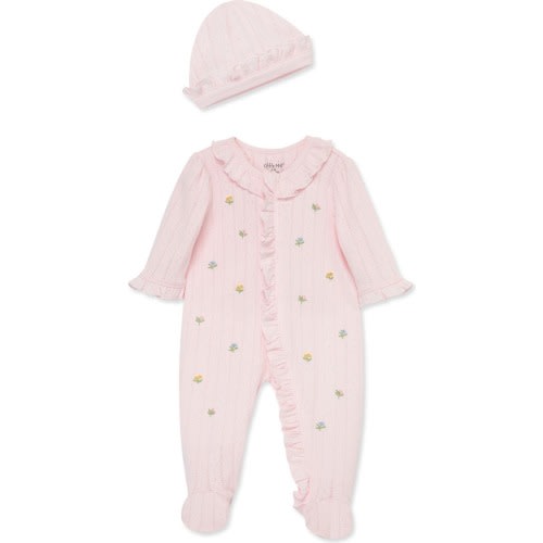 Baby Dainty Flowers Footie & Hat, 9M, Pink
