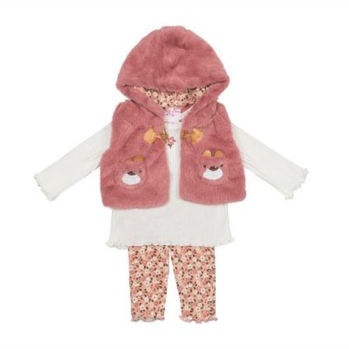 Little Lass Baby Girls 3 Piece Faux Fur Vest & Coordinated Outfit