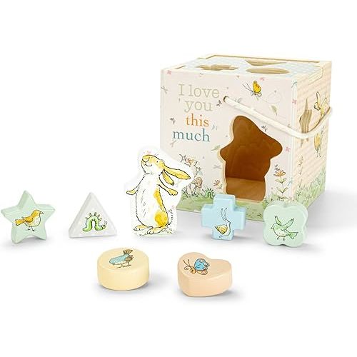 KIDS PREFERRED Guess How Much I Love You Wooden Shape Sorter for Toddlers 1-3, Fun Montessori Toys for 1 Year Old with Rope Handle, 7 Blocks, and Messages from The Classic Book, Toy for Babies