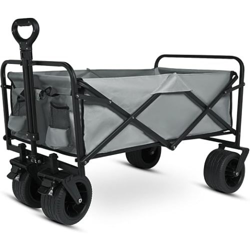 Foldable Wagon - 300lbs Collapsible Garden Carts with All Terrain Wheels for Outdoor Camping Sports Shopping Gardening - Heavy Duty Portable Utility Trolley (Gray)