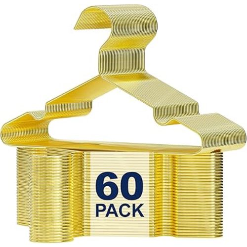 Gold Kids Hangers 12 Inch 60 Pack Strong Metal Wire Baby Clothes Hangers, Heavy Duty and Space Saving Infant Hangers for Toddler Chirldren Coats, Pants