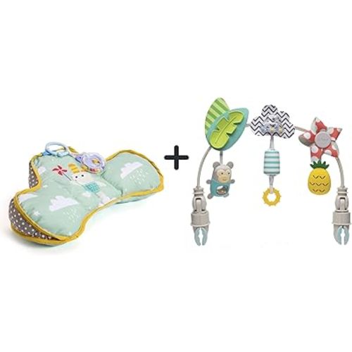 Taf Toys Baby Tummy Time Pillow for 2-6 Months Old Babies Plus an Activity Arch with Fascinating Toys, Stimulates Baby’s Senses and Motor Skills Development