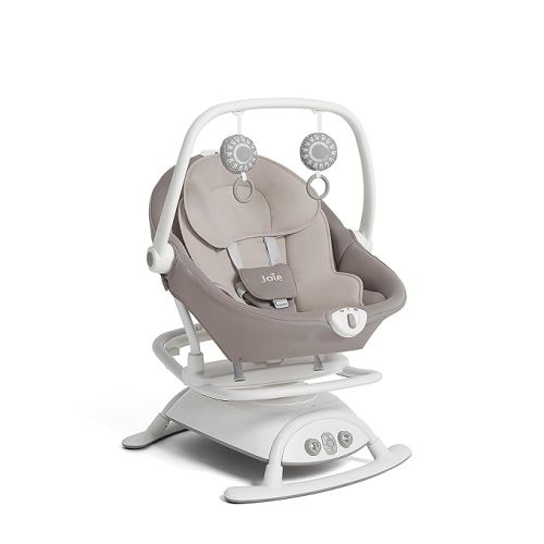 Joie Cinnamon 2-in-1 Glider and Rocker – Multi-Motion Baby Swing and Rocker Combo with Plush Fabrics, Compact Design, and Multiple Recline Positions – Soothing Sounds & Gentle Vibrations (Walnut)