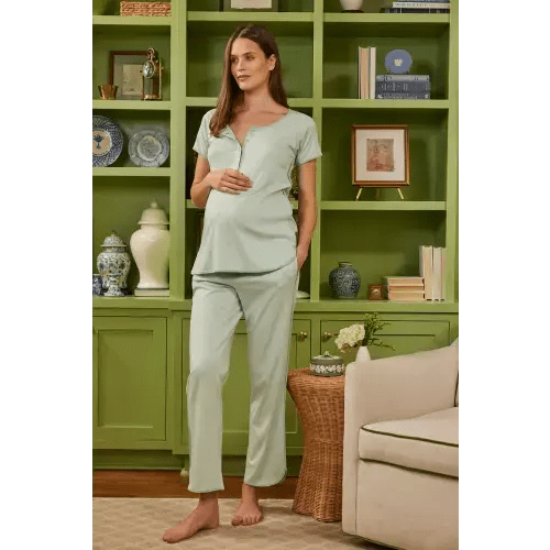 LAKE | Women | Pima Cotton Pajamas | Parisian Green Maternity Short Long Set