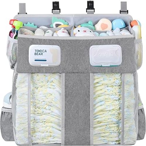 Accmor Changing Table Diaper Organizer, Hanging Diaper Caddy Organizer Stacker for Cribs Changing Table Playard Wall Baby Essentials Storage, Grey