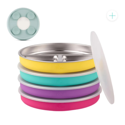 7.8" Stainless Steel Divided Plates with Suction Sleeve - Purple/Teal