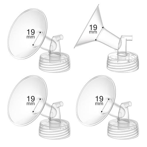 4PCS 19mm Breast Pump Flanges, Compatible with Spectra S1/S2/9Plus/Synergy Gold, Motif Luna, Wide-Mouth Bottle Fit, Breast Pump Accessories