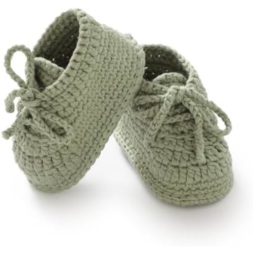 Hadetoto Baby Booties Newborn Cotton Knit Shoes Hand Crochet Soft First Walking Cozy Sneaker for Infant Boys Girls