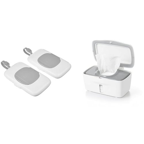 OXO Tot On The Go Wipes Dispenser - 2 Pack & Tot Perfect Pull Wipes Dispenser - Gray, 1 Count (Pack of 1) - Dispenser + Wipes Dispenser - 2 Pack