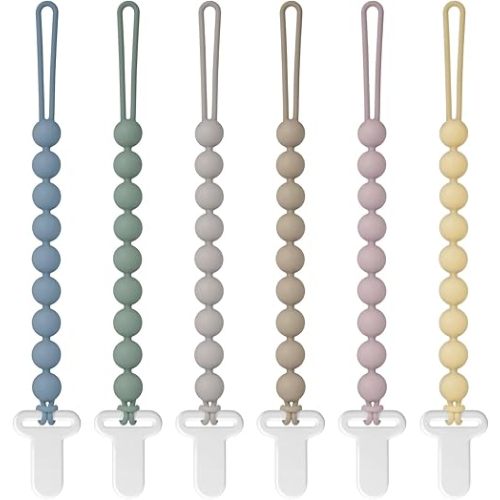 Pacifier Clips Silicone, 6-Pack Pacifier Holder Clip with Stylish Round Design, 100% Food Grade Silicone, Easter Safe Essentials for Newborns Baby Boys and Girls