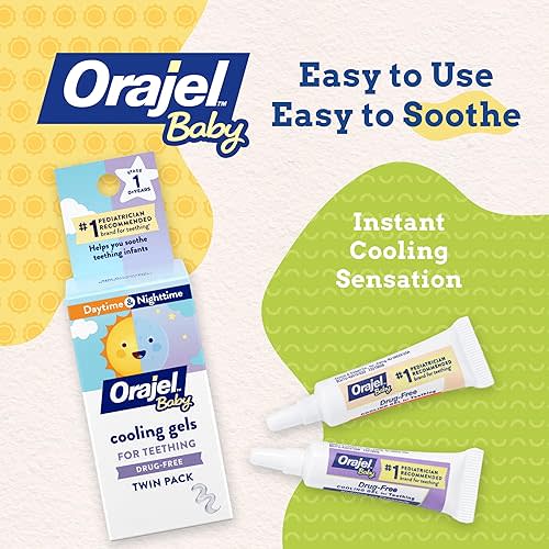 Orajel Baby Daytime & Nighttime Cooling Gels for Teething, Drug - Free, for Teething*Two 0.18oz Tubes