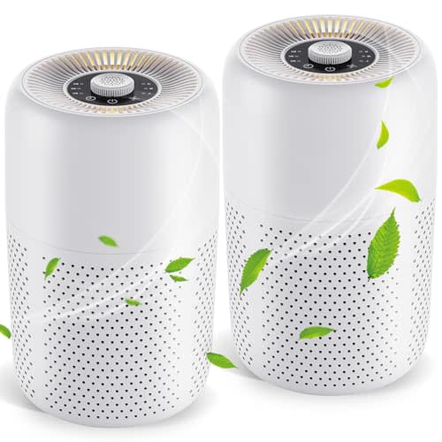 2 Pack YARIKI Air Purifiers for Bedroom Home with Essential Oil Diffuser,Small Air Purifier with Nightlight Speed Control,24dB Low Noise for Better Sleep,For Pet Room Dorm Kitchen,P60 (White)
