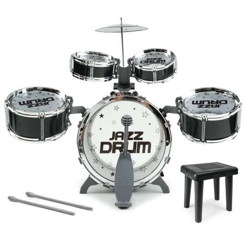 JBeeCtrl Kids Drum Set for Toddlers 1-3 Drum Set for Kids with Chair Musical Jazz Drum Toys for Boys Girls Aged 2 3 4 5 6 7 Drum Kit Instrument Birthday Gift-Black