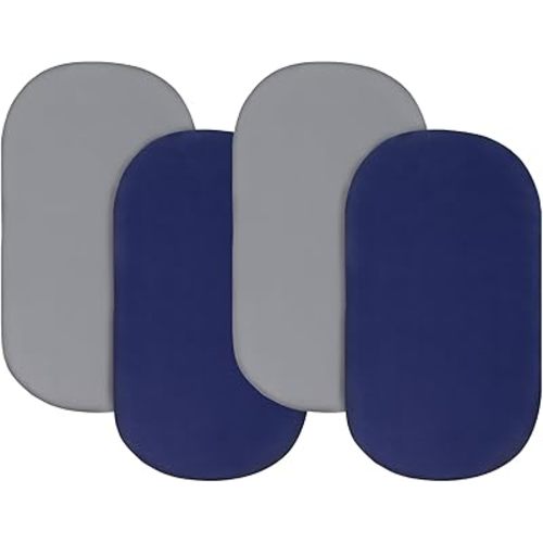 Bassinet Sheets for Baby Boy 4 Pack Fitted Bassinet Sheets Set, Universal Microfiber Soft Cradle Sheets for Oval Rectangle and Hourglass Bassinet Mattress, Grey and Navy