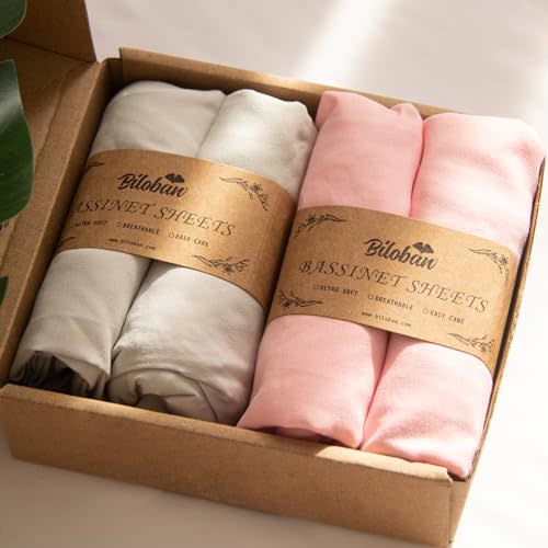 Baby Bassinet Sheets 4 Pack Compatible with UPPAbaby and Chicco LullaGo Anywhere Portable Bassinet, Ultra Soft & Skin-Friendly, Grey and Pink