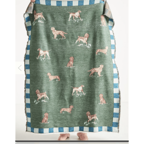 Woven Jacquard Patterned Throw Blanket - in "Green Dog"