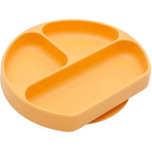 Bumkins Toddler and Baby Suction Plate, Silicone Divided Grip Dish, Babies and Kids, Baby Led Weaning, Children Feeding Supplies, Non Skid Sticky Bottom, Platinum Silicone, 6 Months Up, Tangerine