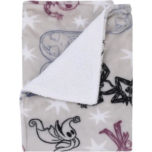 Disney Nightmare Before Christmas Gray, Purple, and White Super Soft Sherpa Baby Blanket