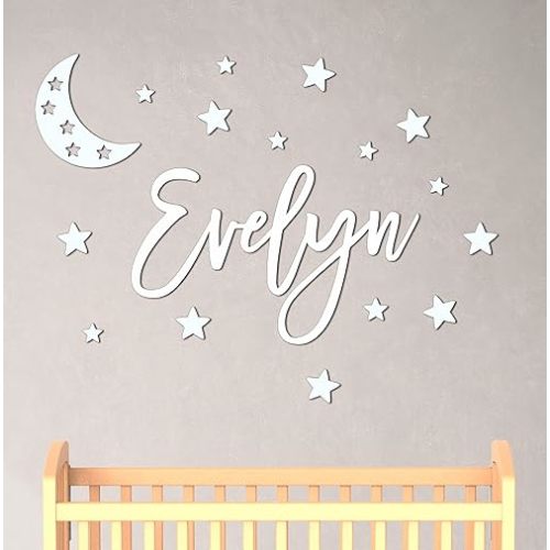 Personalized Custom Wood Name Sign with Stars Wooden Wall Stickers Nursery Name Sign, Personalized Baby Gifts Nursery Wall Decor Baby Name Sign Wooden Name Sign