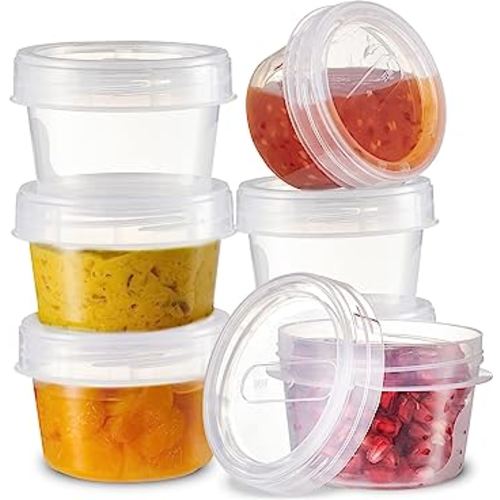 PLASTICPRO 6 Pack Twist Cap Food Storage Containers with Red Screw on Lid-  4 oz Reusable Meal Prep Containers - Small Freezer Containers Microwave