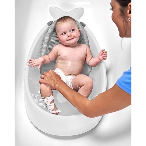 Skip Hop Baby Bath Tub, 3-Stage Smart Sling Tub, Moby, White