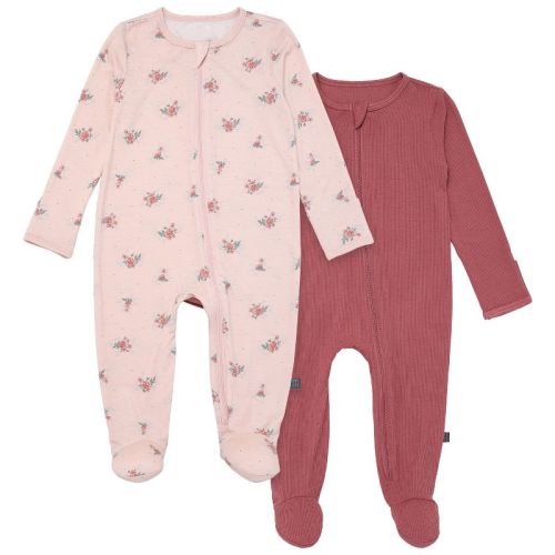 Modern Moments™ By Gerber Baby Girls' 2-pack Sleep 'n Play With Mittens, Pink Roses, Newborn