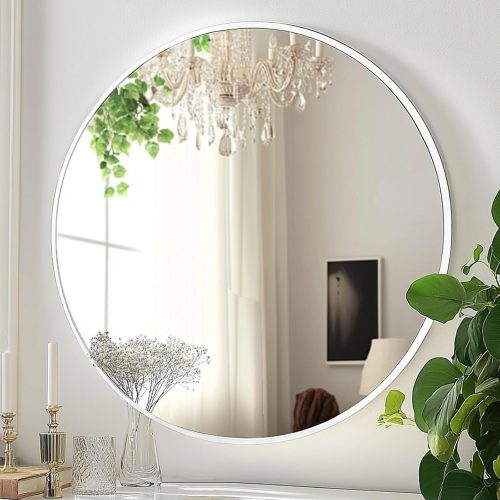 White Round Mirror 30 inch, White Circle Mirror