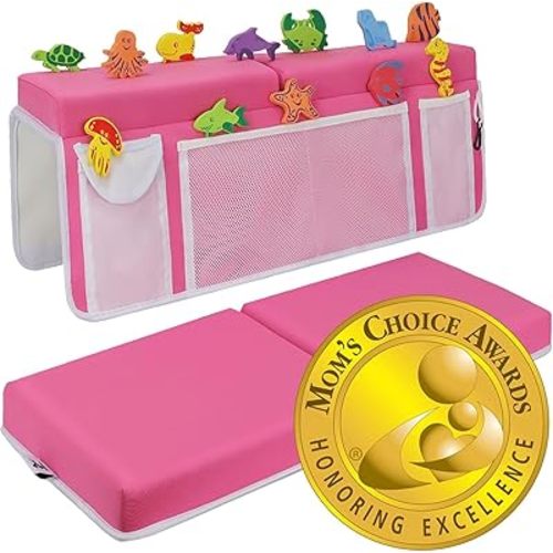 Supa Ant Baby Bath Kneeler and Elbow Rest Pad Set - The Bathtub Kneeler and Elbow Rest Set with Built-in 5 Pockets Organizer (8-Suction Cup) Bath Kneeling Pad for Bathing Baby - Pink