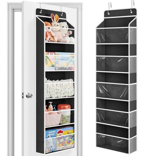JARLINK Toy Stuffed Animal Storage, Over The Door Organizer W/Clear View Windows, 44lb Load, Baby Toy Storage Organizer for Nursery, Kid Bedroom, Newborn Baby Essentials (Black)
