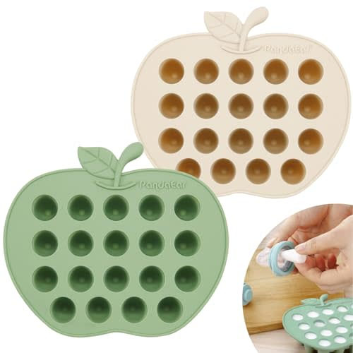 PandaEar 2 Pack Baby Breastmilk Popsicle Molds, Silicone Nibble Freezer Tray, Baby Fruit Food Feeder Teether Tray, 19 x 0.2 oz Baby Food Storage Container for Homemade Baby Food -Green&Tan