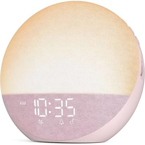 Odokee Sunrise Alarm Clock White Noise Machine: Natural Wake Up Light - Dimmable Clock with Bluetooth Speaker for Bedroom - 25 Sleep Sounds for Baby Adults Kids Sakura Pink