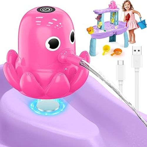 Water Table Pump Octopus, Cordless Rechargeable Pump for Water Tables with Magnetic Mounting, No Drill Installation, Durable Outdoor Water Play Accessories for Kids & Toddlers (Pink)