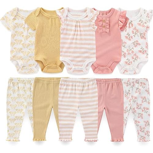 Baby Boy Girl 10 Piece Combined Type Clothing Set Cotton Baby Bodysuits and Pants Set Home Outdoor Infant Clothes