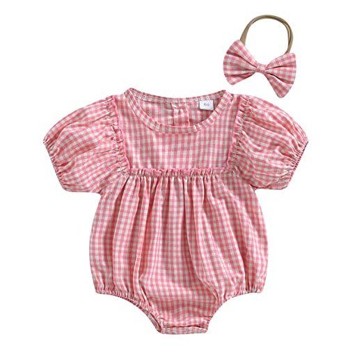 Douhoow Infant Baby Girl Plaid Romper Baby Sweatshirt Romper Ruffle Festival Clothes Fall Winter Outfits with Headband