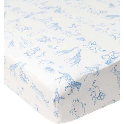 Animal Parade Print Elastic Corner Crib Sheet, Blue - Oso & Me | Maisonette
