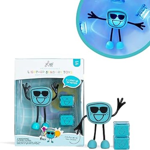 Glo Pals Original Blair Blue Water-Activated Bath Toy with 2 Reusable Light-Up Cubes for Sensory Play