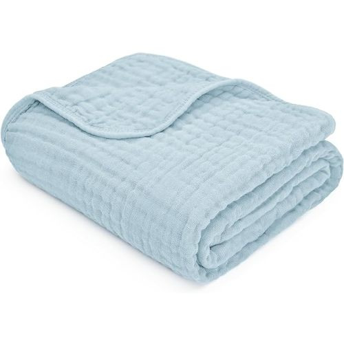 Comfy Cubs Muslin Baby Blanket - Soft, Lightweight, 6-Layer Cotton Swaddle Blankets for Newborns, Infants & Toddlers - 40" x 40" Large, Breathable & Versatile for Sleeping & Tummy Time - Sky Blue
